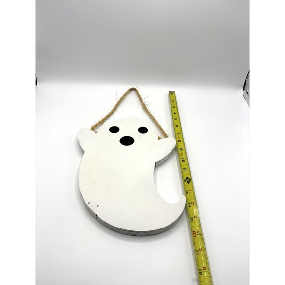 Handcrafted White Hanging Wood Halloween Ghost 11" X 8.75" X .75" - Picture 3 of 7